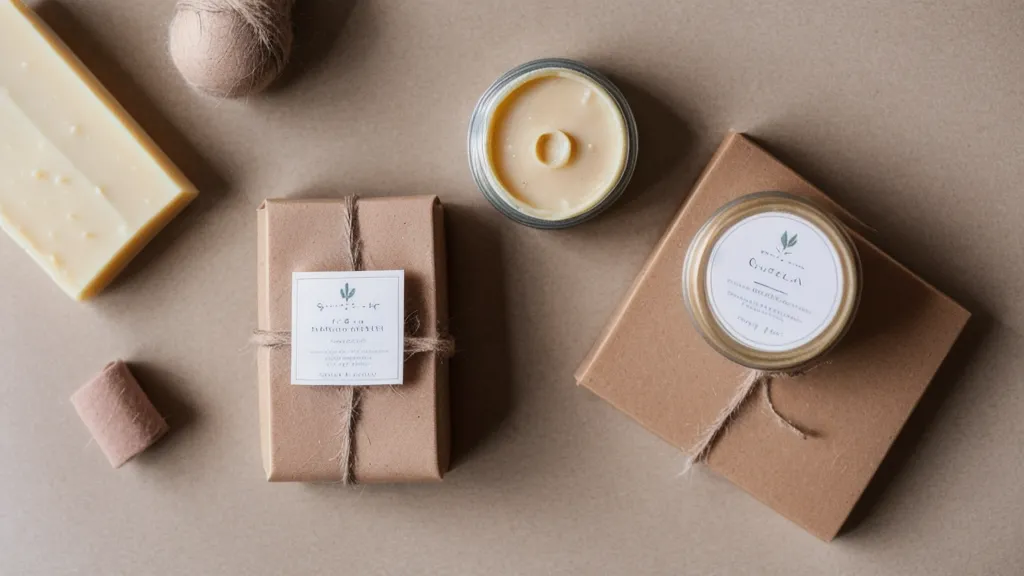 Etiquetas de jabón de cosmética artesanal desordenadas y manchadas de aceite dentro de una caja de cartón.