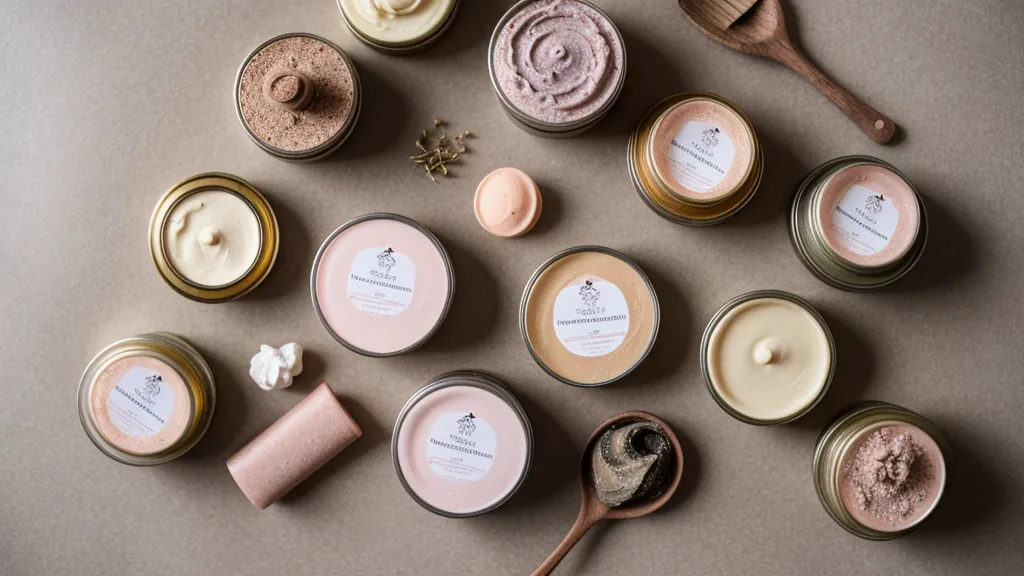Puesto de feria con envases de cosmética natural organizados, muestra de un emprendimiento de skincare en marcha