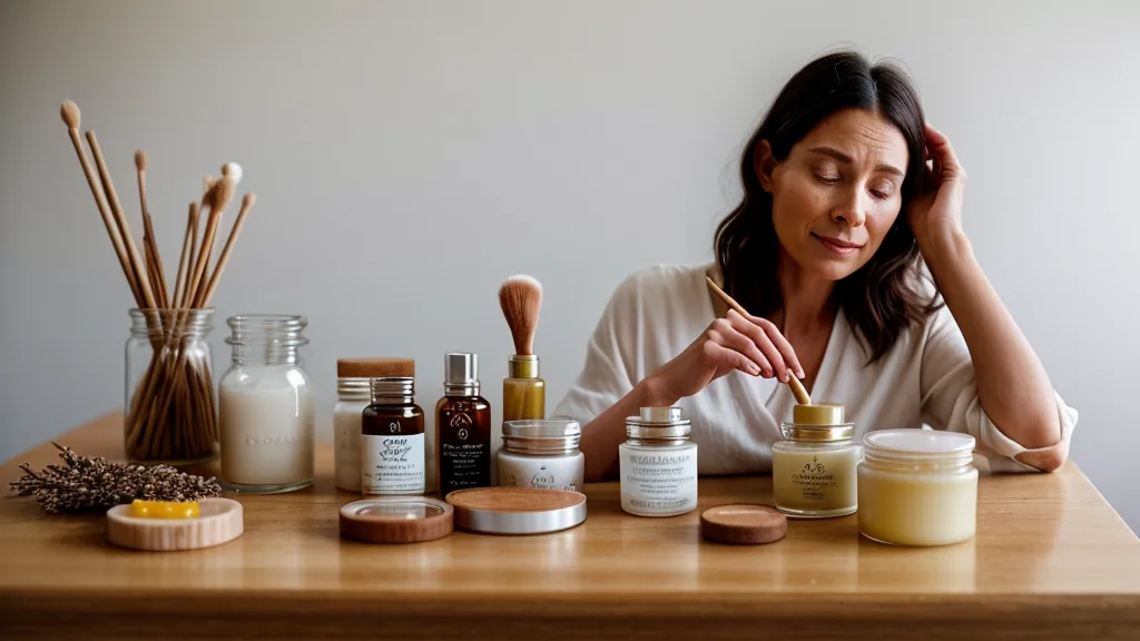 Emprendedora grabándose con un trípode de piso mientras aplica un bálsamo natural.