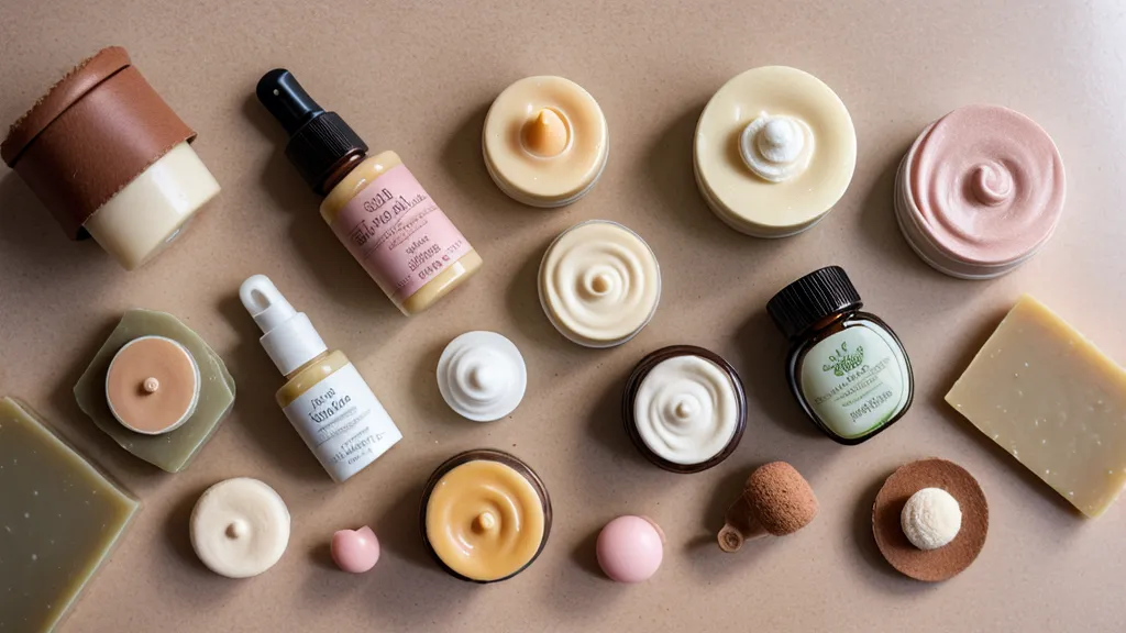 Tónicos faciales de hidrolato exhibidos en un puesto de feria de cosmética natural artesanal